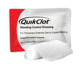 Lightning X QuikClot gauze dressing in open-pack, ready for rapid bleeding control.