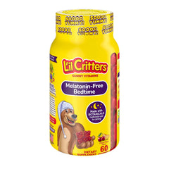 Lil Critters melatonin-free bedtime gummies bottle supports a calm bedtime routine for kids.