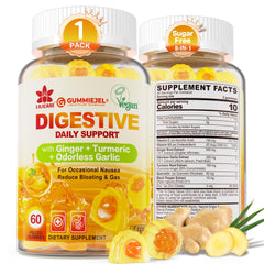 LILICARE Ginger Chews Gummies bottle showcasing digestive support benefits.