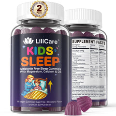 LILICARE Kids Sleep Gummies jar demonstrates a melatonin-free option for kids’ sleep.