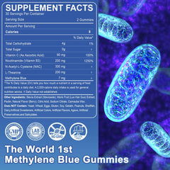 LILICARE Methylene Blue Gummies label close-up highlighting ingredients.