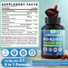 LILICARE plant-based calcium 600mg softgel with vegan D3 and K2 for bone health