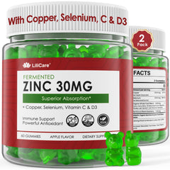 LILICARE Zinc Gummies bottle front showing fermented zinc for daily immune support