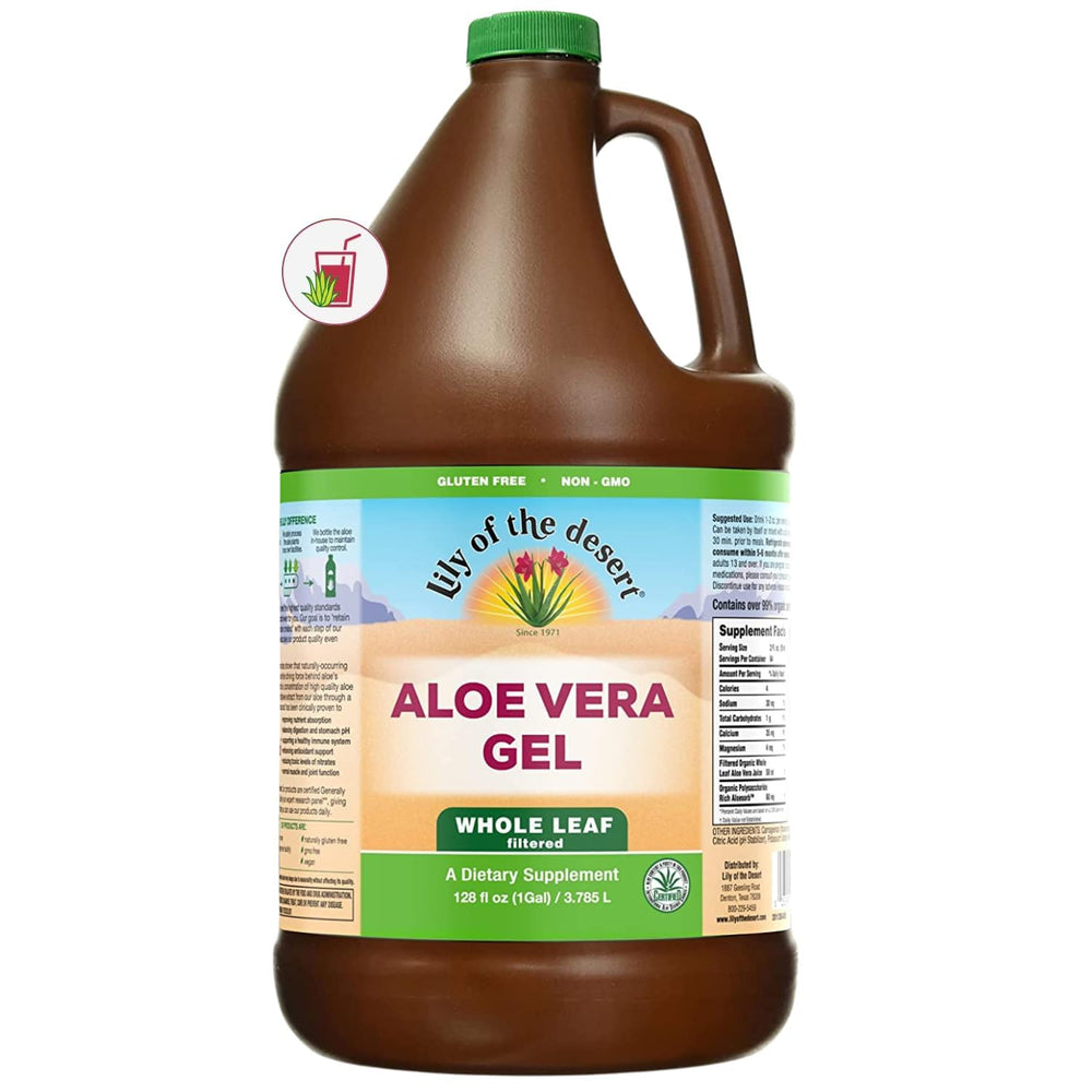 Lily Of The Desert Aloe Gel bottle pour for daily hydration and gut-friendly use.
