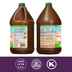 Lily Of The Desert bio-active Aloe Juice glass highlighting vitamins and enzymes for digestive wellness.