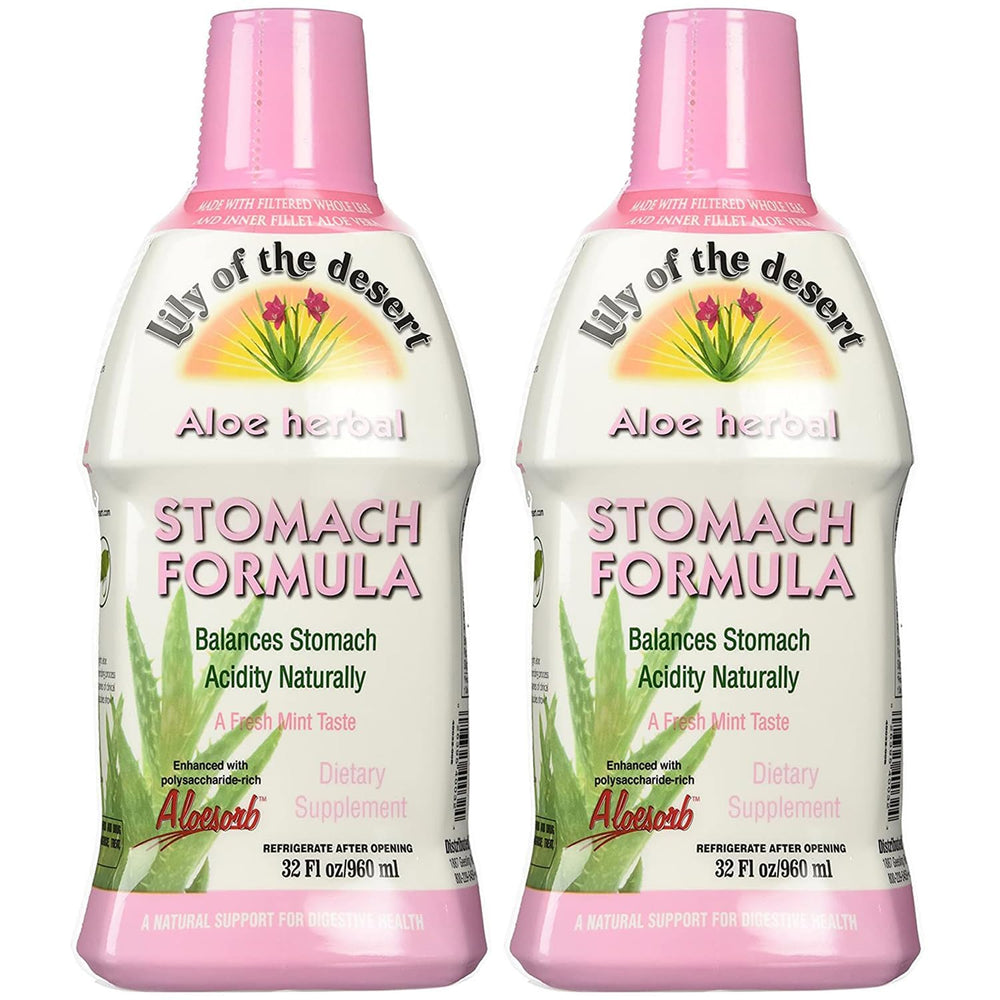 Lily of the Desert Stomach Formula bottle with pour spout for gentle digestive support.