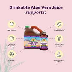 Close-up of Lily of the Desert Vera Juice label highlighting Aloesorb.