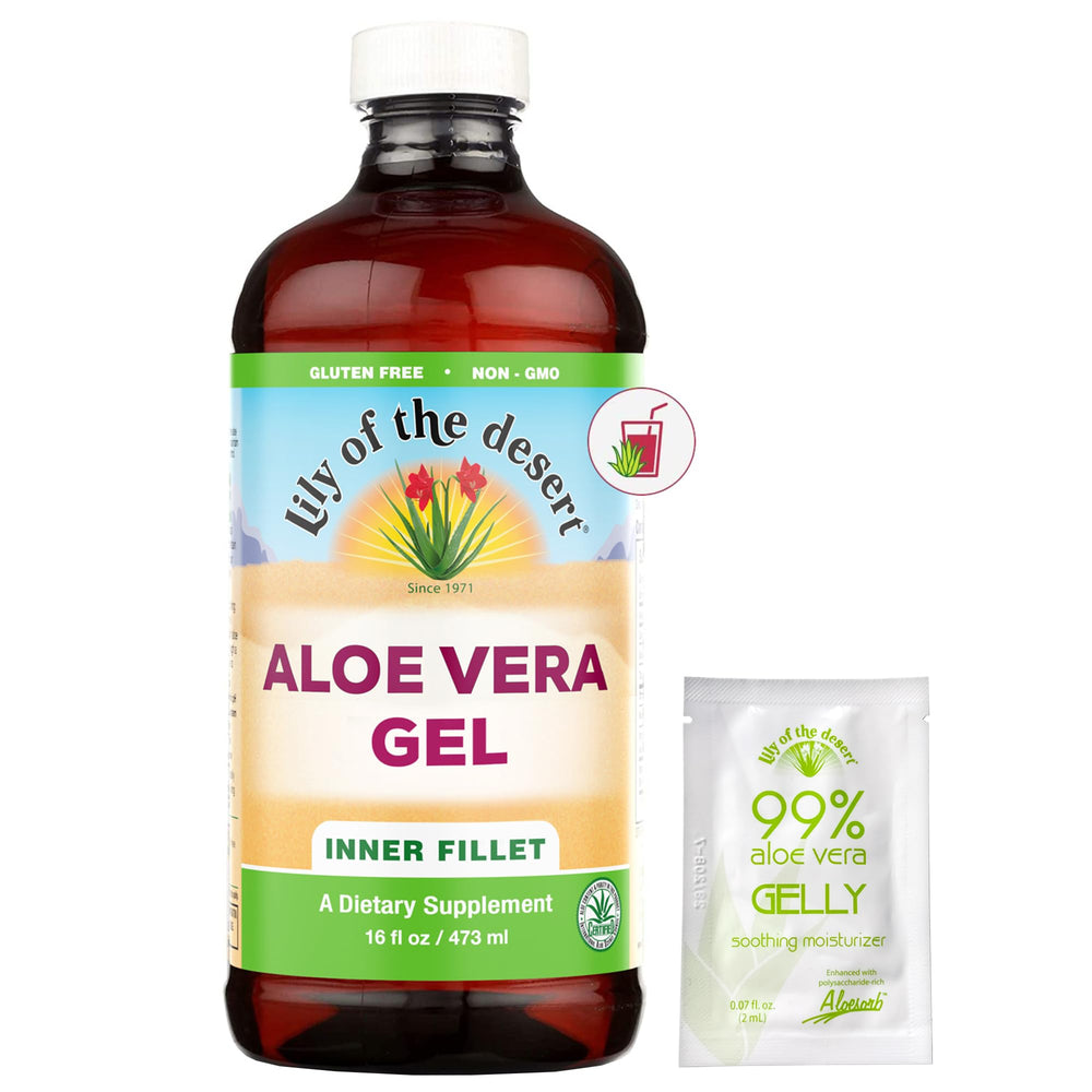 Lily of the Desert aloe gel drink bottle pour with thick texture for gut wellness