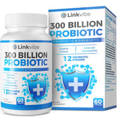 Linkvibe Probiotic 300B CFU bottle front view showing shelf-stable dairy-free formula