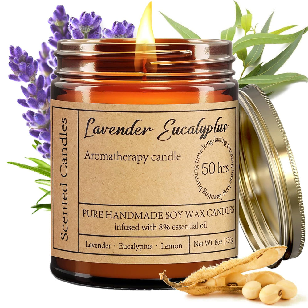 Liofeve lavender eucalyptus candle jar shows calming aroma for home relaxation