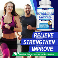 Lipzome Magnesium Complex capsules close-up emphasizing high-absorption blend.