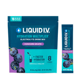 Liquid I.V. Hydration Multiplier Concord Grape sachet on hands for on-the-go hydration