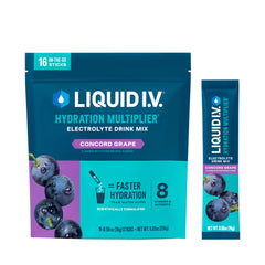 Liquid I.V. Hydration Multiplier Concord Grape sachet on hands for on-the-go hydration