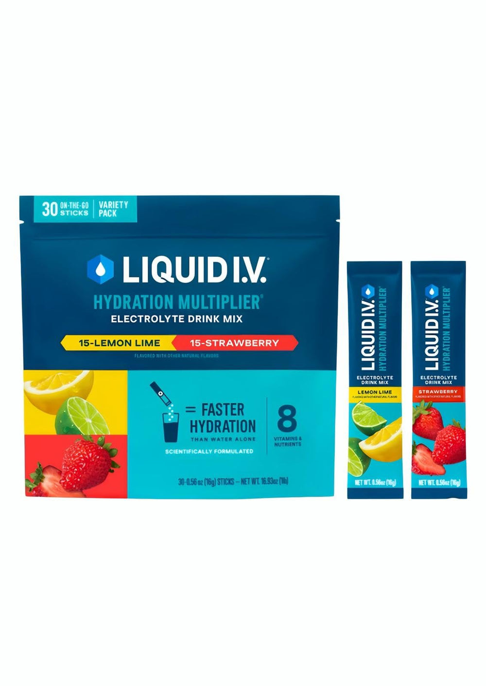 Liquid I.V. Hydration Multiplier lemon-lime packet enables on-the-go hydration.