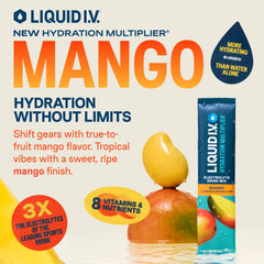 Liquid I.V. Hydration Multiplier Mango in a glass showcasing tropical flavor