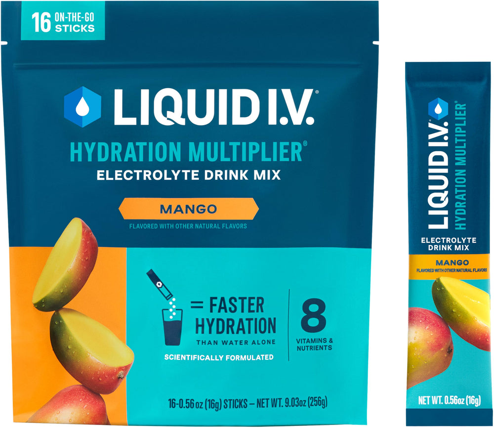 Liquid I.V. Hydration Multiplier Mango packet ready to mix for fast hydration