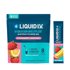 Liquid I.V. Hydration Multiplier strawberry-lemonade pack ready to mix on the go.