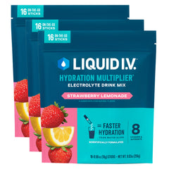 Liquid I.V. Hydration Multiplier strawberry lemonade packets dissolving quickly for hydration
