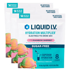 Liquid I.V. Rainbow Sherbet sugar-free packet for on-the-go hydration.