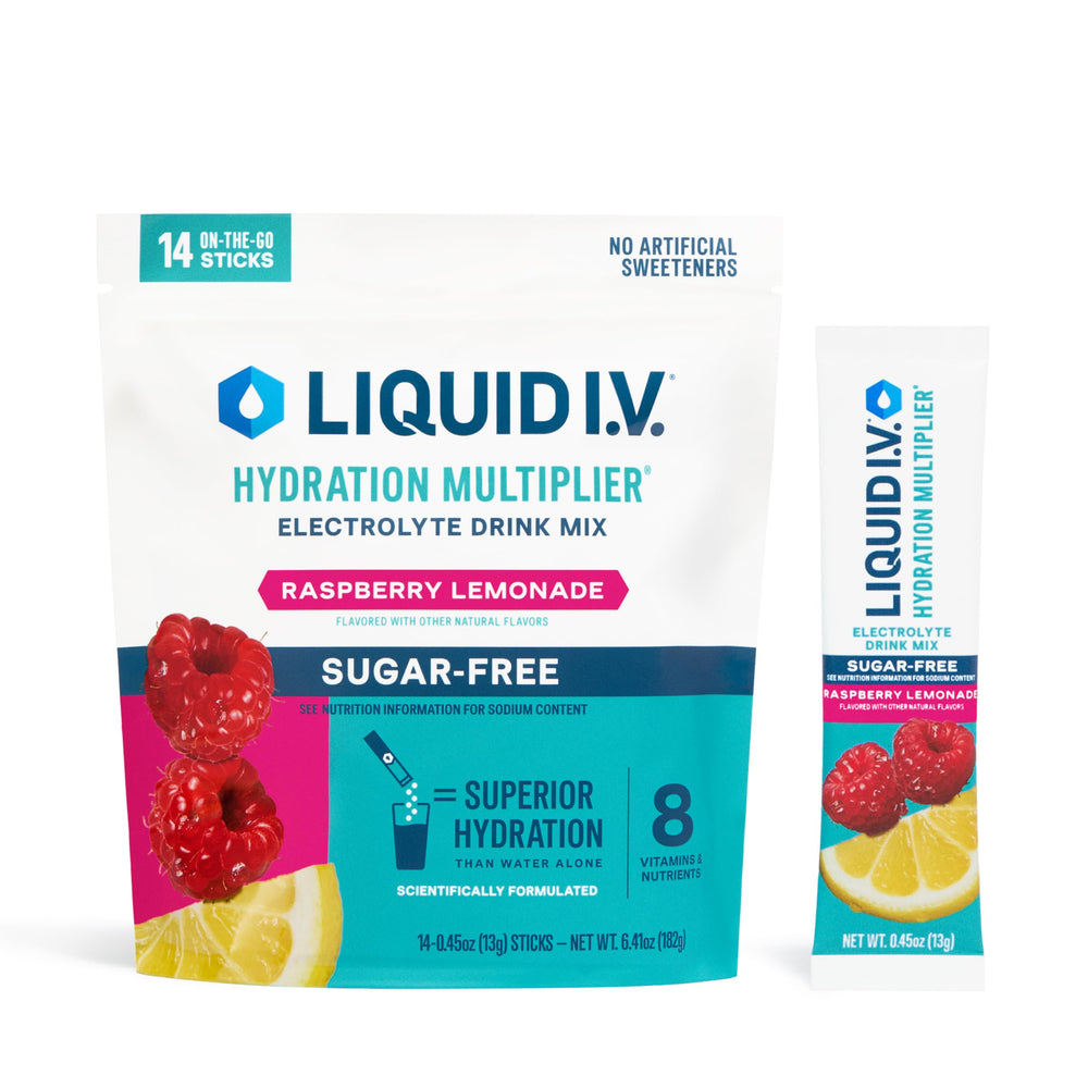 Liquid I.V. Hydration Multiplier Sugar-Free Raspberry Lemonade packet for on-the-go hydration with no sugar