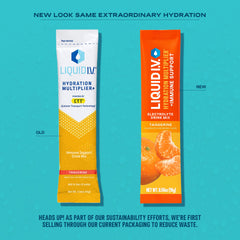 Liquid I.V. Tangerine bottle and label highlighting electrolytes and immune support.