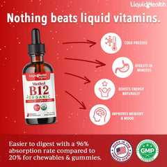 LiquidHealth B12 drops dropper enables easy daily dosing for energy.