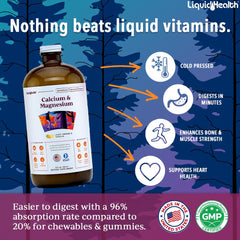 LIQUIDHEALTH Calcium & Magnesium label-view highlights nutrition details.