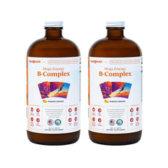LIQUIDHEALTH Mega Energy B-Complex bottle pour for easy dosing and daytime energy.