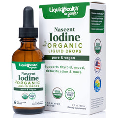 LIQUIDHEALTH nascent iodine drops bottle showing clear tincture for easy daily use and potential thyroid support