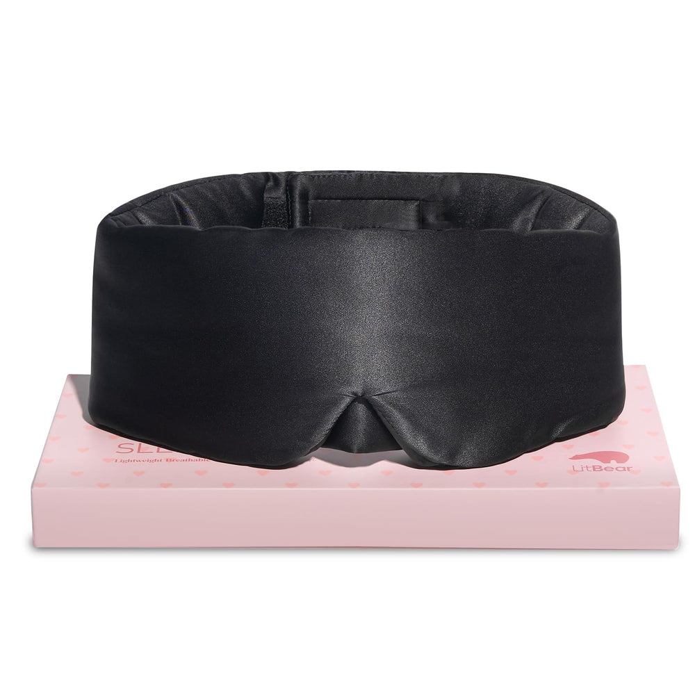 LitBear silk sleep mask close-up shows premium 22 momme silk for gentle skin contact.