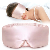 LitBear silk sleep mask with nose-blocking design for total darkness during sleep.