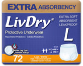 LivDry large pack front view shows discreet protection for daily wear