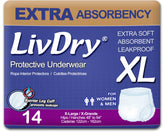 LivDry adult XL underwear pack front view for discreet all-day protection.