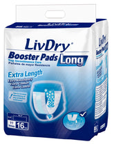 LivDry booster pad packaging view highlights long 18.5-inch length for extended protection.