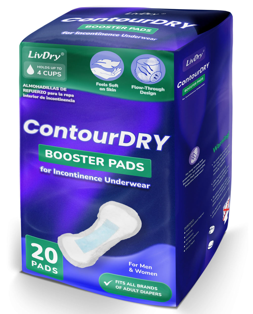 LivDry ContourDry Booster Pad XL placed inside diaper for added protection.