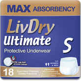 LivDry Ultimate Underwear with absorbent core for high-capacity protection.