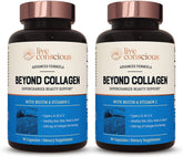 Live Conscious Beyond Collagen bottle front for daily beauty support in a 2-pack.