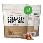 Live Conscious Collagen Hazelnut powder bottle showing hair, skin, nails support with grass-fed Type I & III peptides.