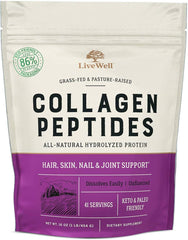 Live Conscious collagen powder tub close-up highlighting grass-fed formula for hair and skin support