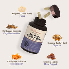 Live Conscious Lions Mane capsules prepared for memory and focus assistance.