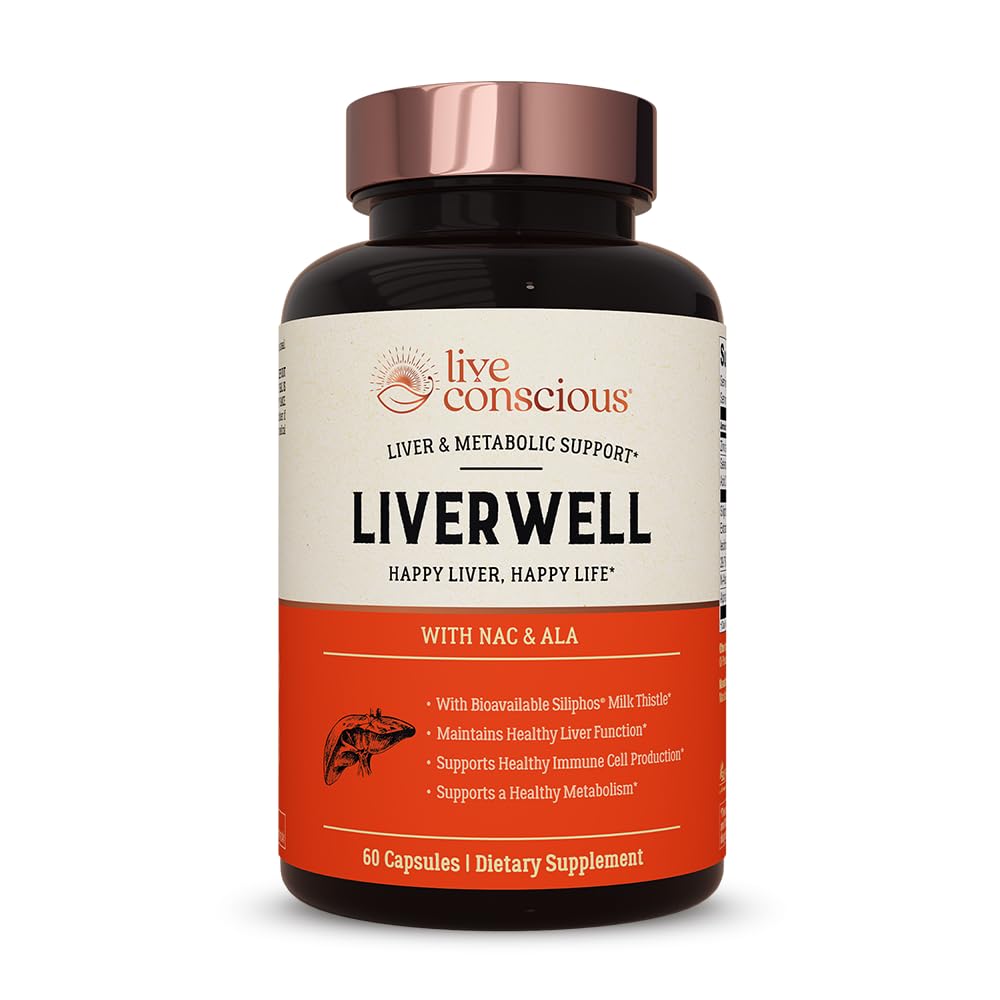 Live Conscious LiverWell bottle front showing label and capsules for liver support