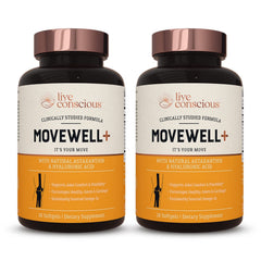 Live Conscious MoveWell Plus bottle front view showing daily joint comfort potential