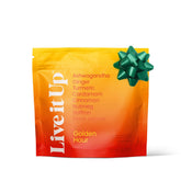 LIVE IT UP Golden Hour packaging label highlights all-natural ingredients for a mindful ritual.