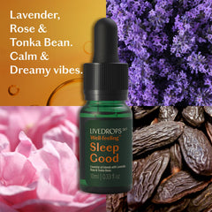 Livedrops 24/7 Sleep Good bottle closeup with lavender and rose aroma