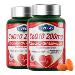 LIVEGIS CoQ10 200mg softgels bottle front highlights premium antioxidant support.