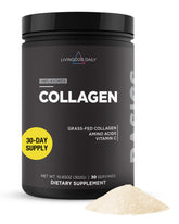 Livingood Daily collagen powder bottle shows clean-label daily wellness packaging.