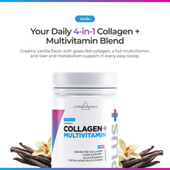Pour Livingood Daily Collagen Vanilla into a glass for a creamy drink.