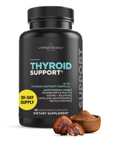 Livingood Daily Thyroid Support bottle front showing vegetarian capsules for daily wellness.