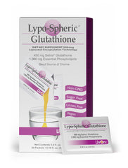 LivOn Lypo-Spheric Glutathione packets packaging for easy daily supplementation.
