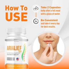 Arialief label view showcases brand commitment to nutrient-based nerve health support.
